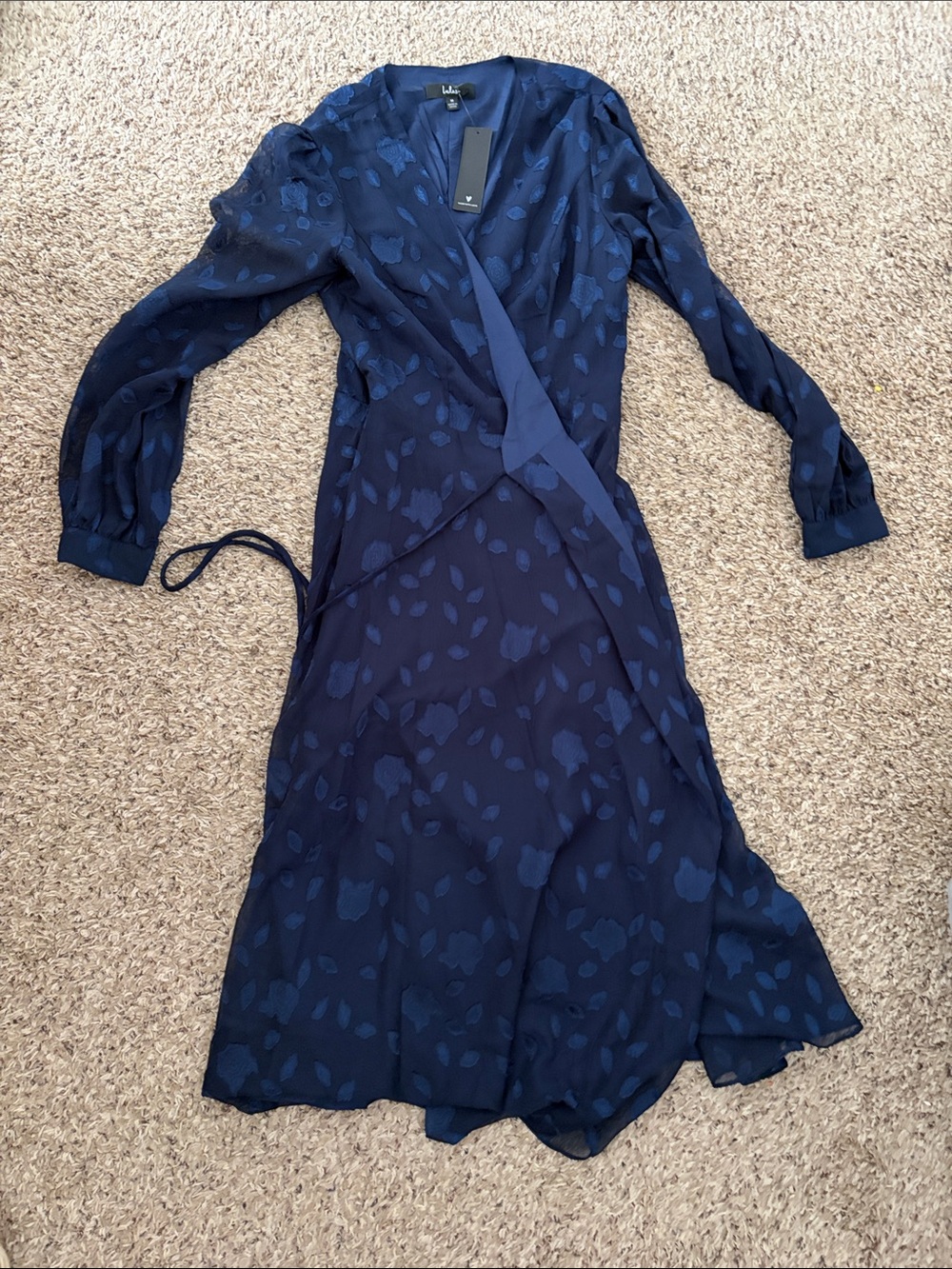 Lulu's Navy Blue Long Sleeve Wrap Dress